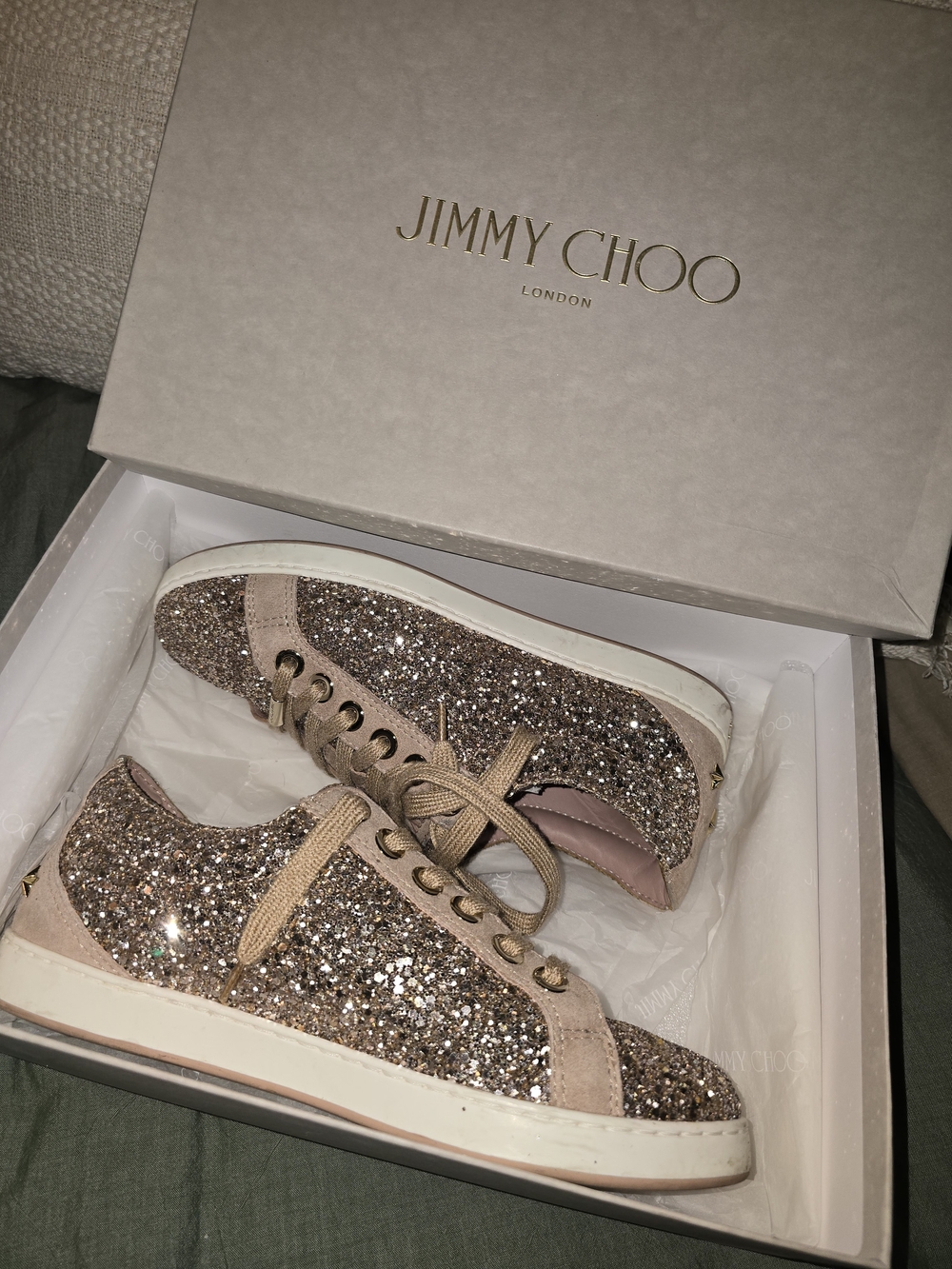 Jimmy Choo Women's Glitter Low-Top Sneakers in Rose Glitter and Metallic Accents